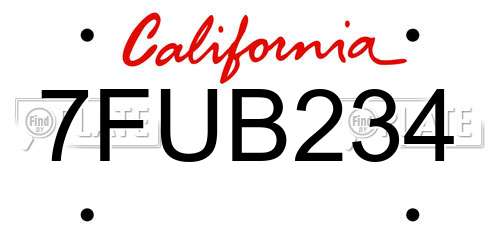 7FUB234 California License Plate