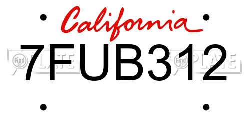 7FUB312 California License Plate