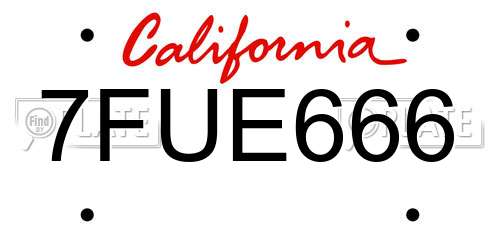 7FUE666 California License Plate