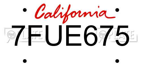 7FUE675 California License Plate