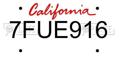 7FUE916 California License Plate