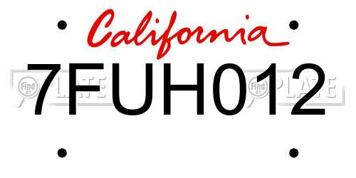 7FUH012 California License Plate