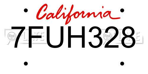 7FUH328 California License Plate