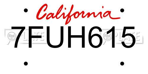 7FUH615 California License Plate