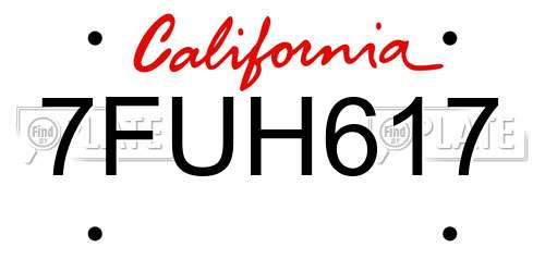 7FUH617 California License Plate