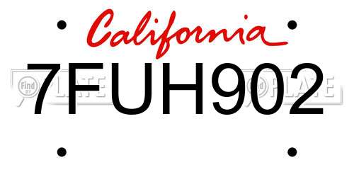 7FUH902 California License Plate