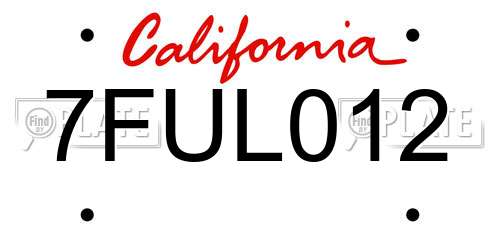 7FUL012 California License Plate