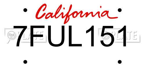 7FUL151 California License Plate