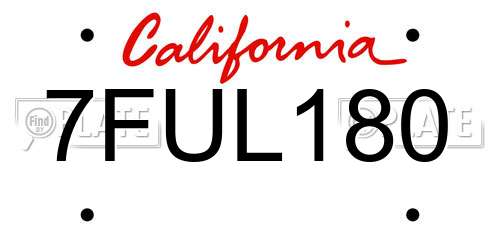 7FUL180 California License Plate