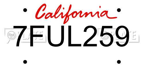 7FUL259 California License Plate