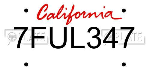 7FUL347 California License Plate