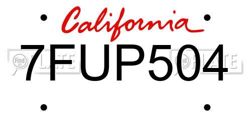 7FUP504 California License Plate