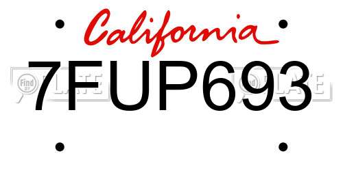 7FUP693 California License Plate