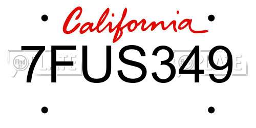 7FUS349 California License Plate