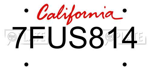 7FUS814 California License Plate