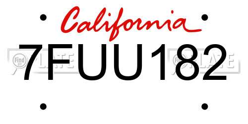 7FUU182 California License Plate