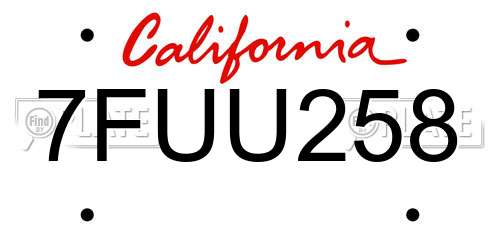 7FUU258 California License Plate