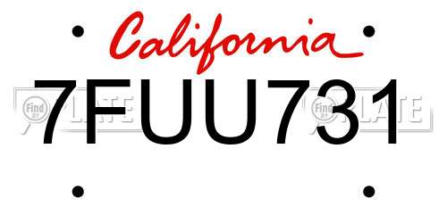 7FUU731 California License Plate