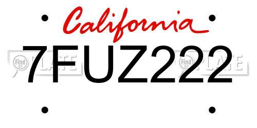 7FUZ222 California License Plate