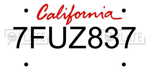 7FUZ837 California License Plate