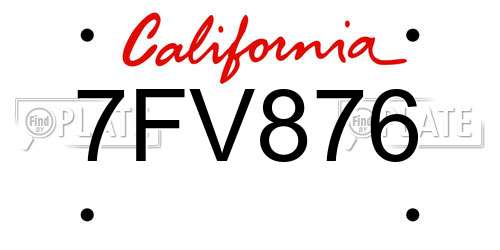 7FV876 California License Plate