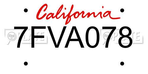 7FVA078 California License Plate