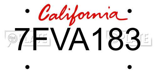 7FVA183 California License Plate