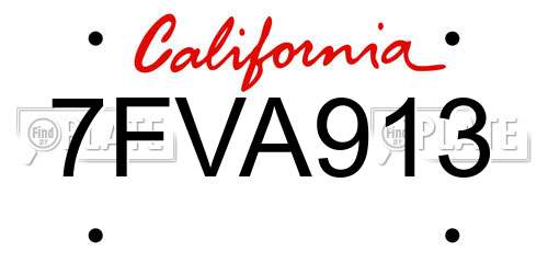 7FVA913 California License Plate