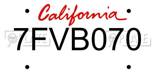 7FVB070 California License Plate