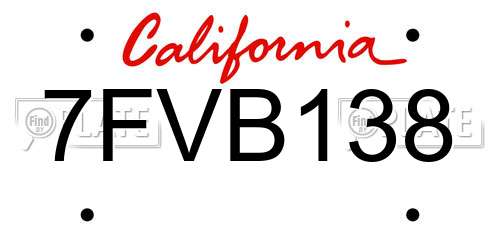 7FVB138 California License Plate