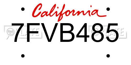 7FVB485 California License Plate