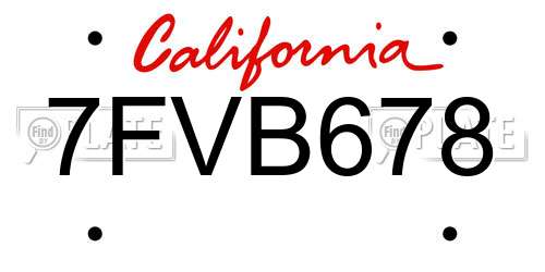7FVB678 California License Plate