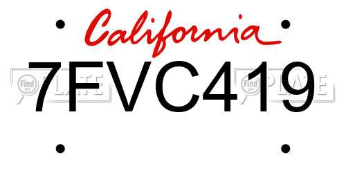 7FVC419 California License Plate