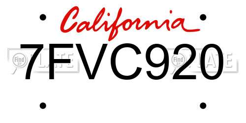 7FVC920 California License Plate