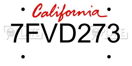 7FVD273 California License Plate