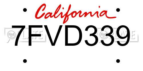 7FVD339 California License Plate