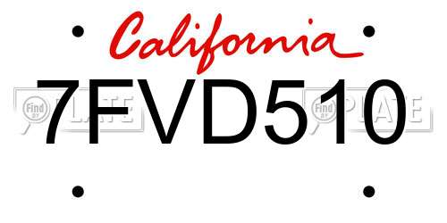 7FVD510 California License Plate