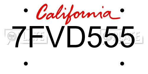 7FVD555 California License Plate