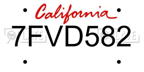 7FVD582 California License Plate