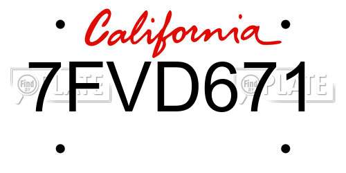 7FVD671 California License Plate