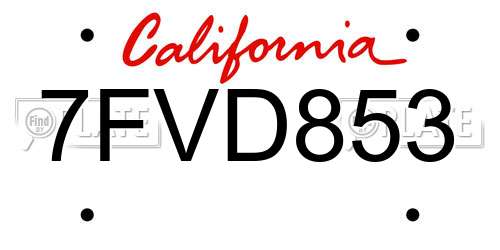 7FVD853 California License Plate