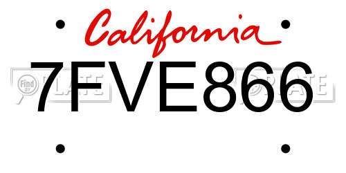 7FVE866 California License Plate