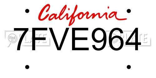 7FVE964 California License Plate