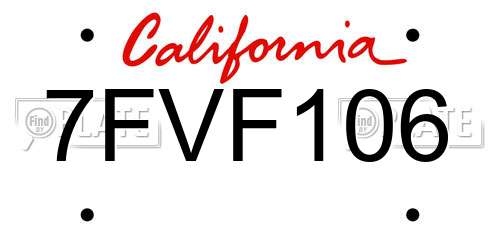 7FVF106 California License Plate