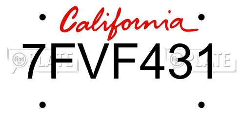 7FVF431 California License Plate