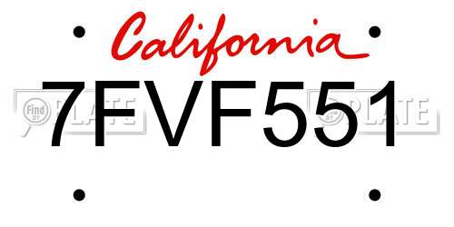 7FVF551 California License Plate