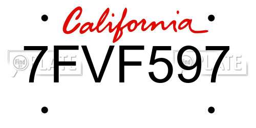 7FVF597 California License Plate