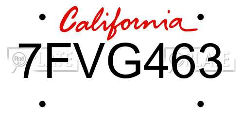 7FVG463 California License Plate