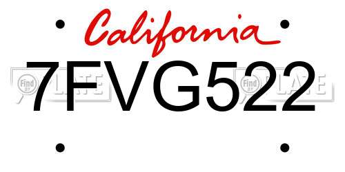 7FVG522 California License Plate