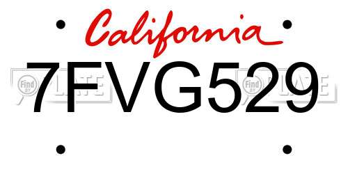 7FVG529 California License Plate